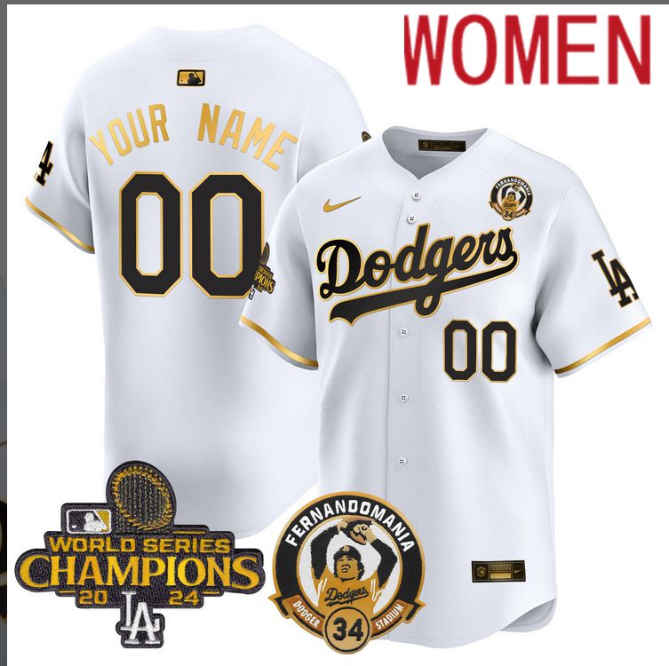 Women MLB Los Angeles Dodgers Custom white 2024 World Series Champions Patch Cooperstown Jersey style 6->customized mlb jersey->Custom Jersey